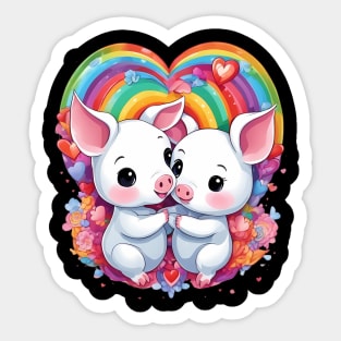 Love Rainbow Baby Pig Sticker